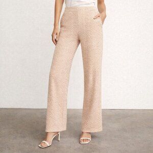 ZARA size L, Striped Cream and Orange Women's Pants, cropped/ankle, cotton blend